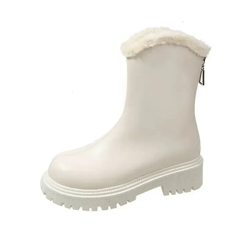 Joskaa 2024 New Winter Warm Fleece-lined Thickened Snow Boots Women's Cotton Ankle Boots Thick Soles for Warmth Comfort