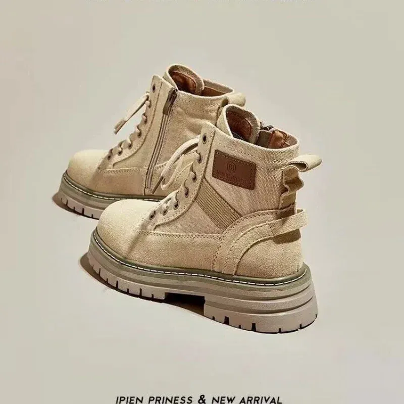 Joskaa Martin Women's Boots 2024 New Winter Style Mid-high Work Boots Yellow Thick Bottom Short Polyester Lining Eva Insole