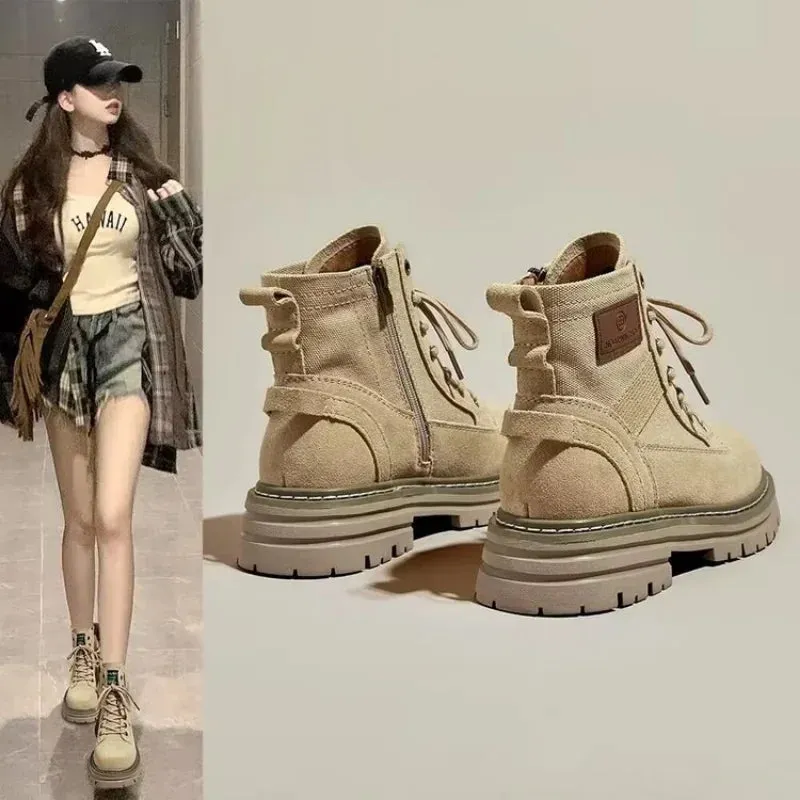 Joskaa Martin Women's Boots 2024 New Winter Style Mid-high Work Boots Yellow Thick Bottom Short Polyester Lining Eva Insole
