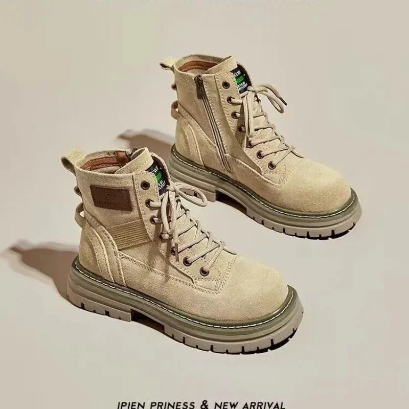 Joskaa Martin Women's Boots 2024 New Winter Style Mid-high Work Boots Yellow Thick Bottom Short Polyester Lining Eva Insole