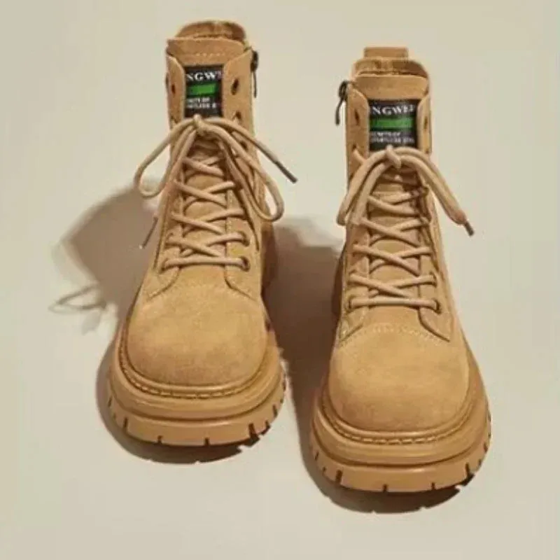 Joskaa Martin Women's Boots 2024 New Winter Style Mid-high Work Boots Yellow Thick Bottom Short Polyester Lining Eva Insole