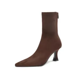 Joskaa Winter Women Stretch Cloth Ankle Boots Sexy Pointed Toe Short Booties Shoes Fashion Partys High Heel Socks Botas