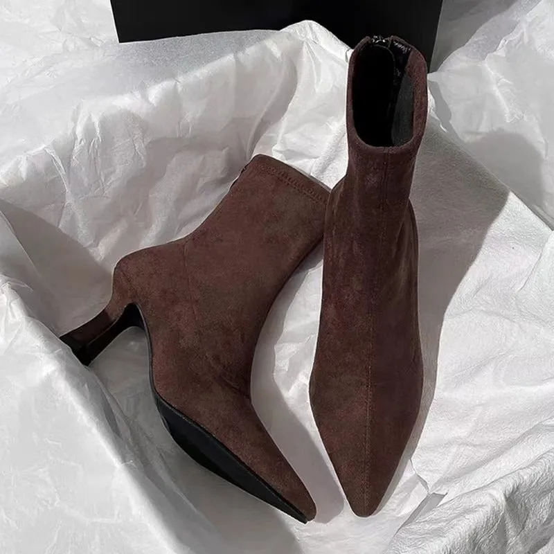 Joskaa Winter Women Stretch Cloth Ankle Boots Sexy Pointed Toe Short Booties Shoes Fashion Partys High Heel Socks