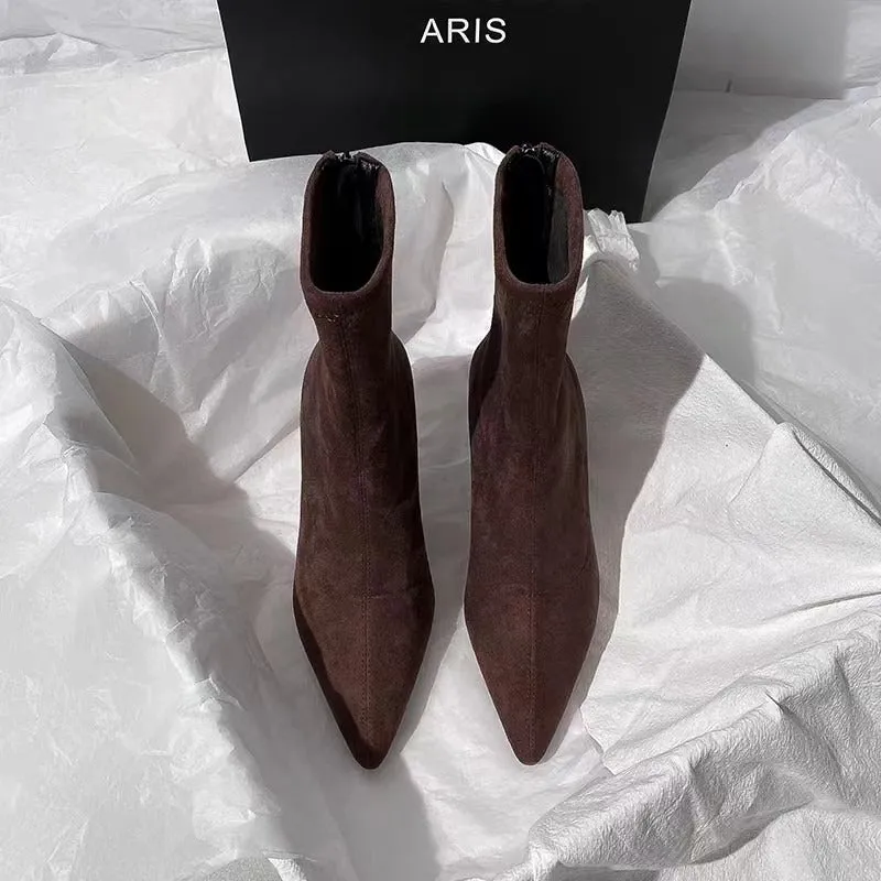 Joskaa Winter Women Stretch Cloth Ankle Boots Sexy Pointed Toe Short Booties Shoes Fashion Partys High Heel Socks