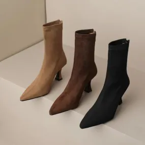 Joskaa Winter Women Stretch Cloth Ankle Boots Sexy Pointed Toe Short Booties Shoes Fashion Partys High Heel Socks