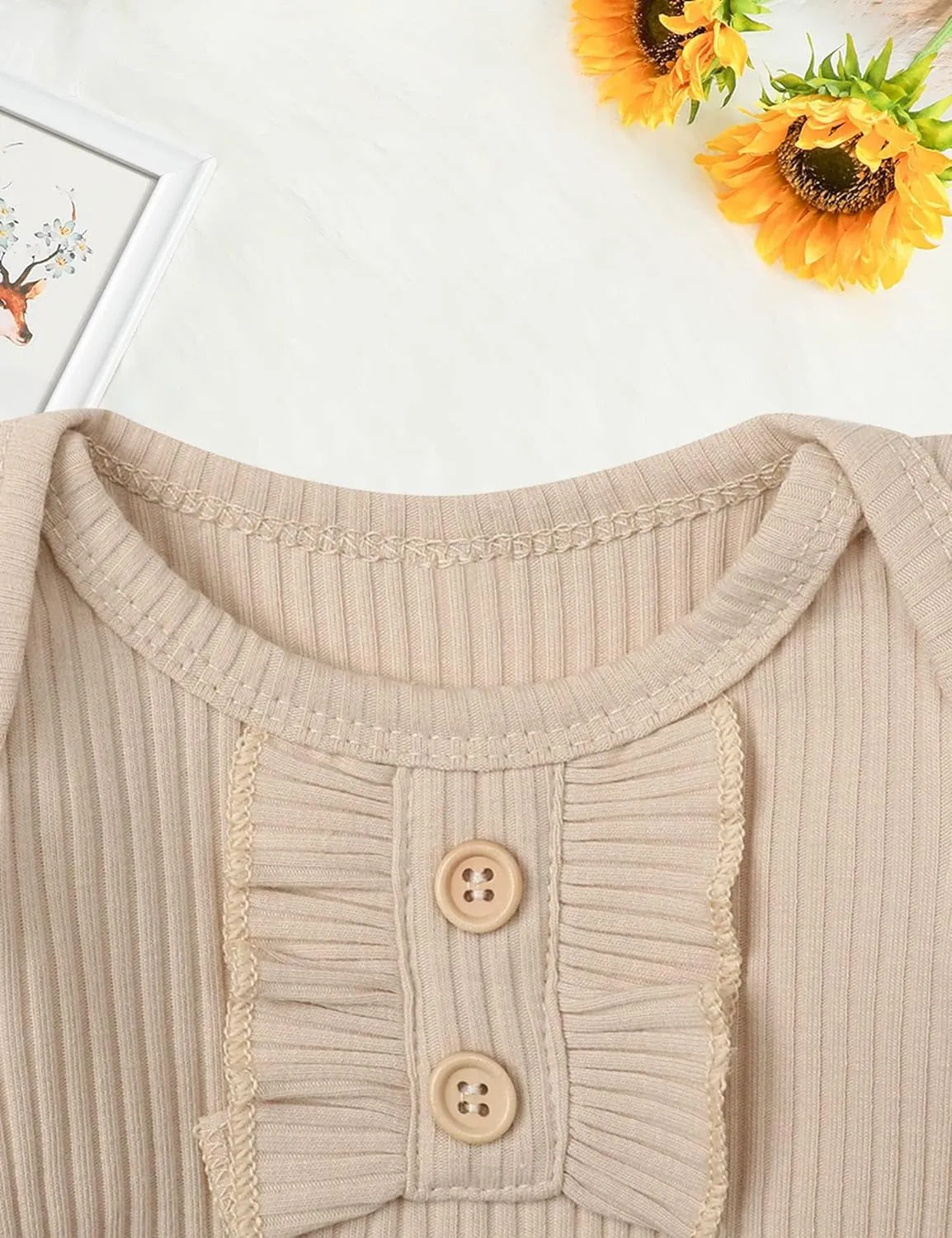 KANGKANG Newborn Baby Girl Clothes Ribbed Ruffle Sleeve Romper   Floral Pants   Headband Cute Infant Baby Girl Outfit 3Pcs