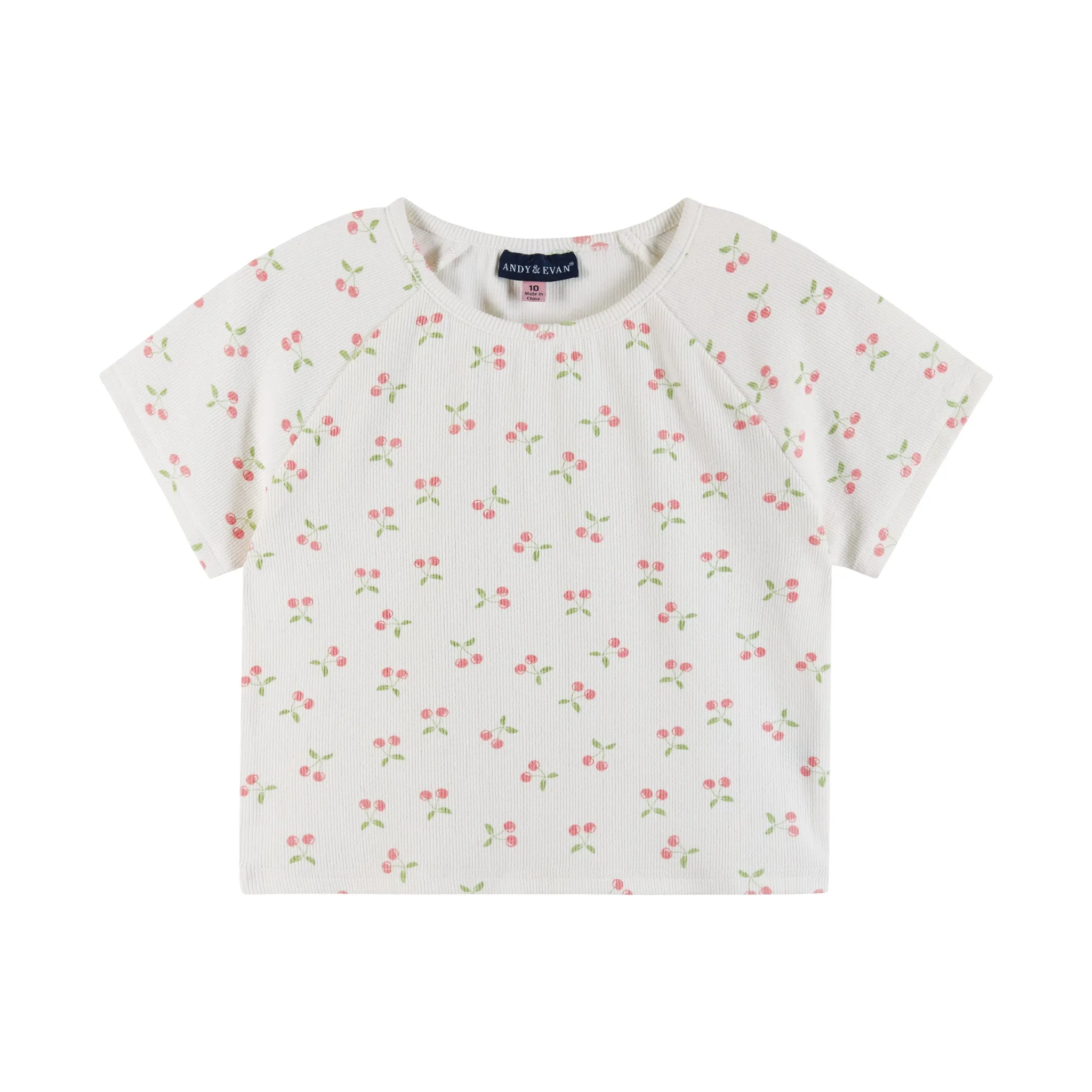 Kids (7-16) Cropped Tee & High Waisted Rib Boxer Short Set | Cherry & Stripes