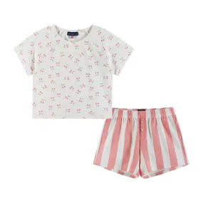 Kids (7-16) Cropped Tee & High Waisted Rib Boxer Short Set | Cherry & Stripes