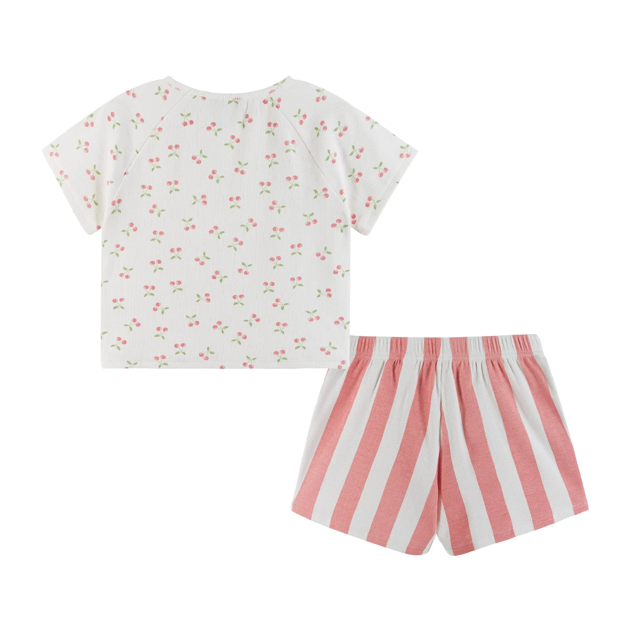 Kids (7-16) Cropped Tee & High Waisted Rib Boxer Short Set | Cherry & Stripes