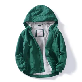 Kids Boys Solid Color Windproof Hooded Jacket