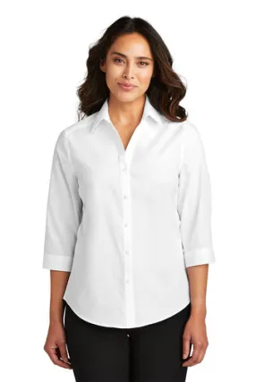 Ladies' Carefree Poplin Shirt 3/4 Sleeve - White