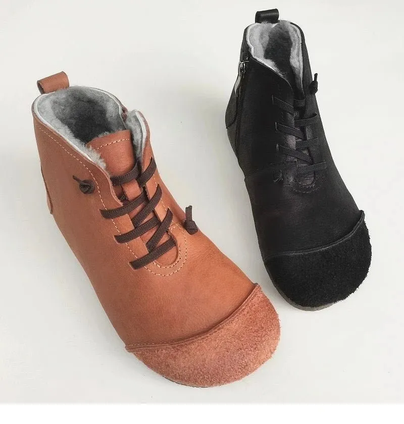 Luxury Genuine Leather Wool-Lined Women's Snow Boots - Thickened Warm, Lightweight High Top Boots