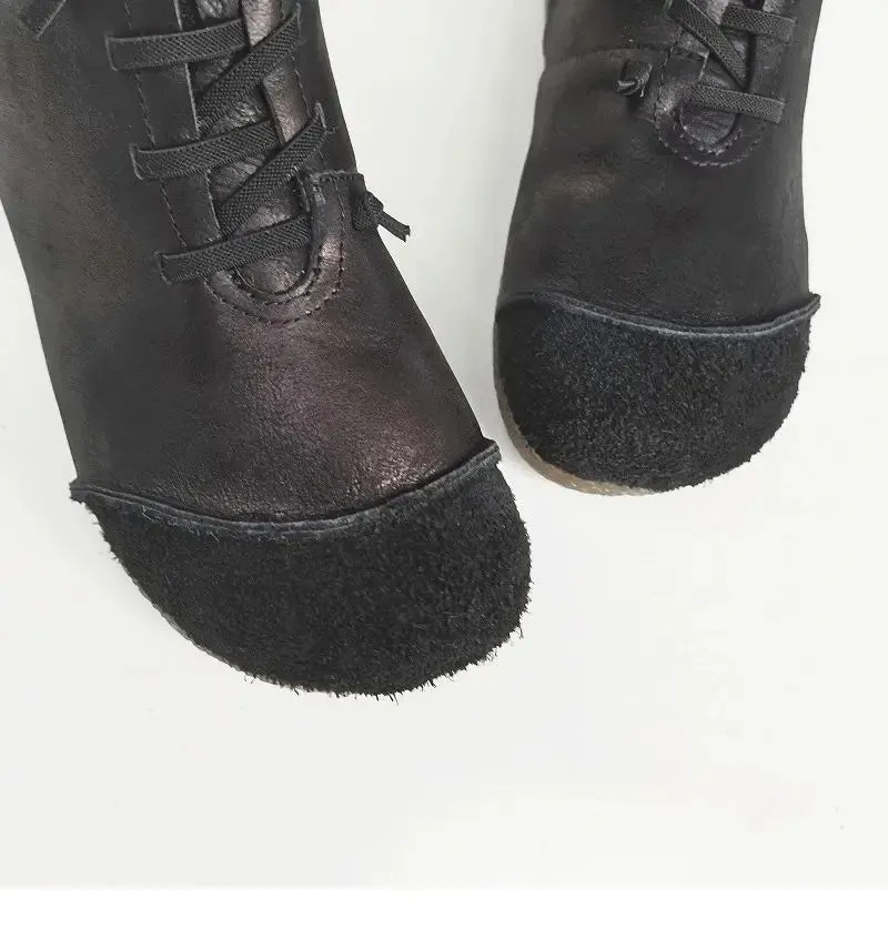 Luxury Genuine Leather Wool-Lined Women's Snow Boots - Thickened Warm, Lightweight High Top Boots