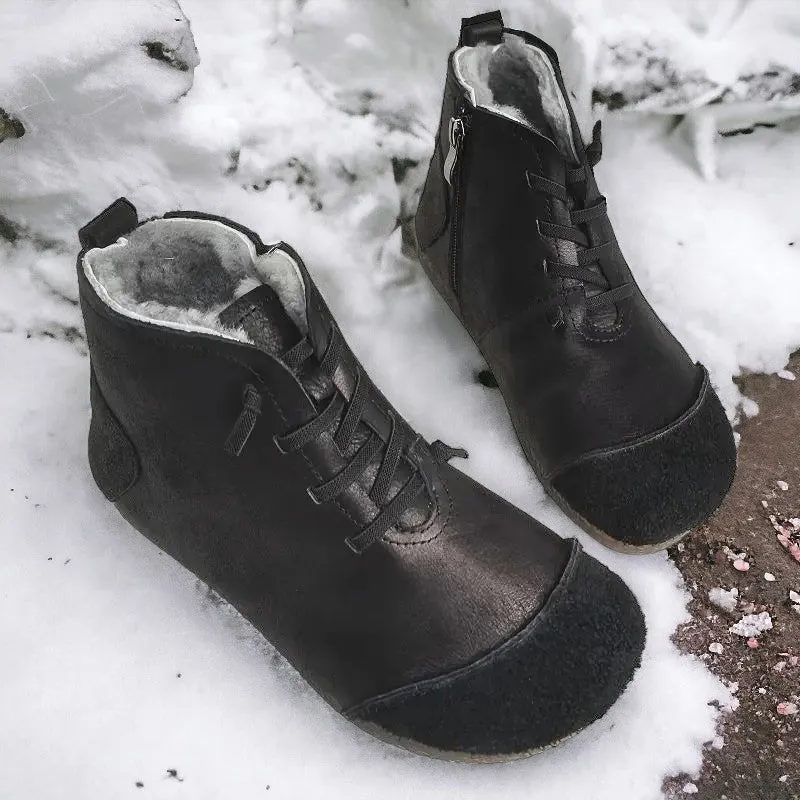 Luxury Genuine Leather Wool-Lined Women's Snow Boots - Thickened Warm, Lightweight High Top Boots