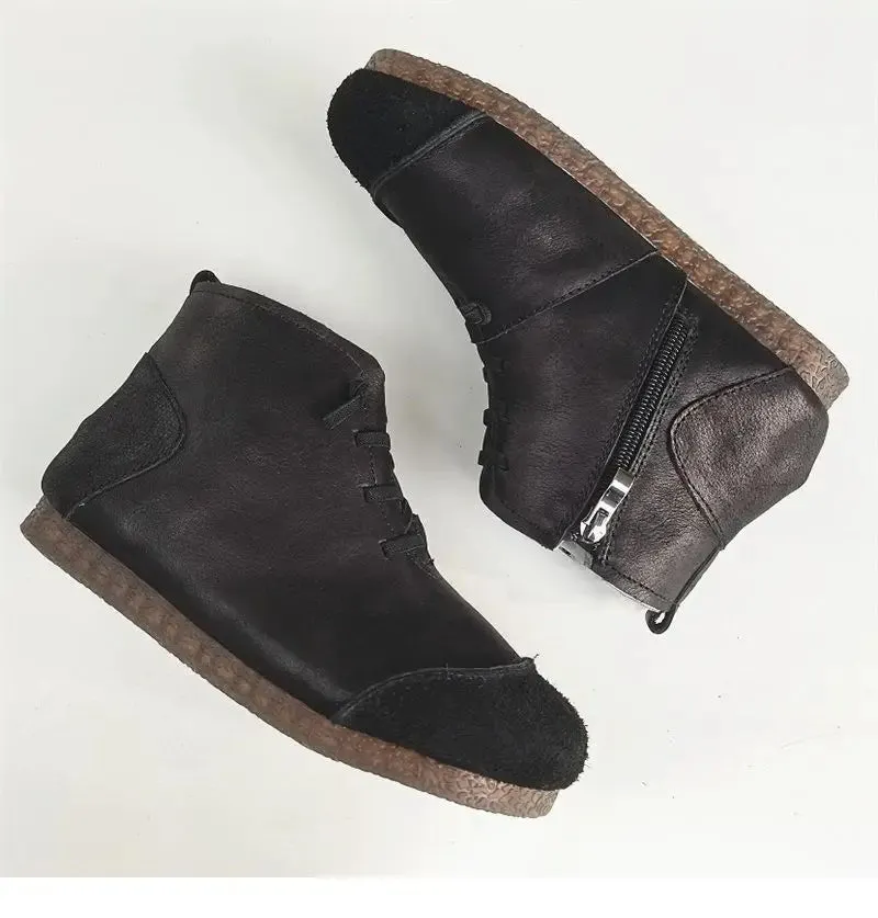 Luxury Genuine Leather Wool-Lined Women's Snow Boots - Thickened Warm, Lightweight High Top Boots