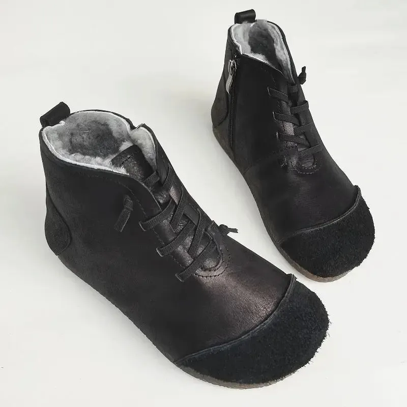 Luxury Genuine Leather Wool-Lined Women's Snow Boots - Thickened Warm, Lightweight High Top Boots