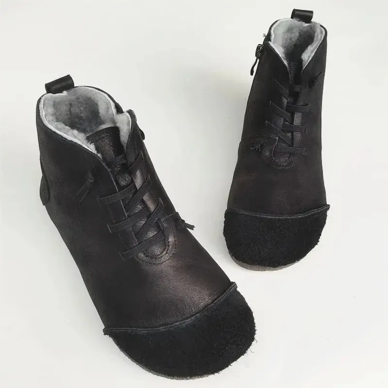 Luxury Genuine Leather Wool-Lined Women's Snow Boots - Thickened Warm, Lightweight High Top Boots