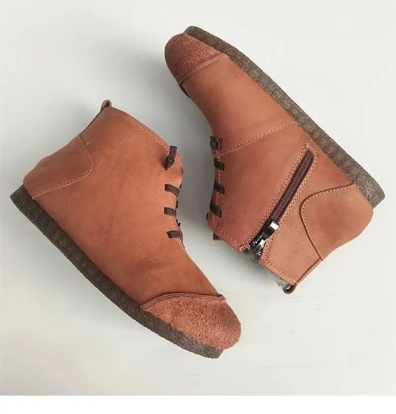 Luxury Genuine Leather Wool-Lined Women's Snow Boots - Thickened Warm, Lightweight High Top Boots