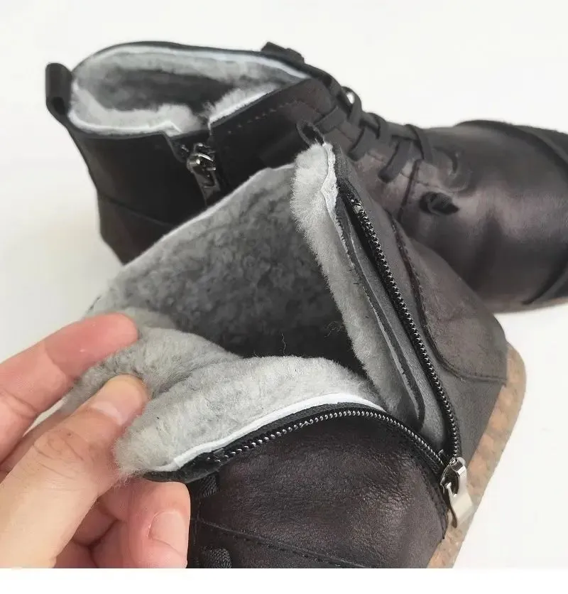 Luxury Genuine Leather Wool-Lined Women's Snow Boots - Thickened Warm, Lightweight High Top Boots