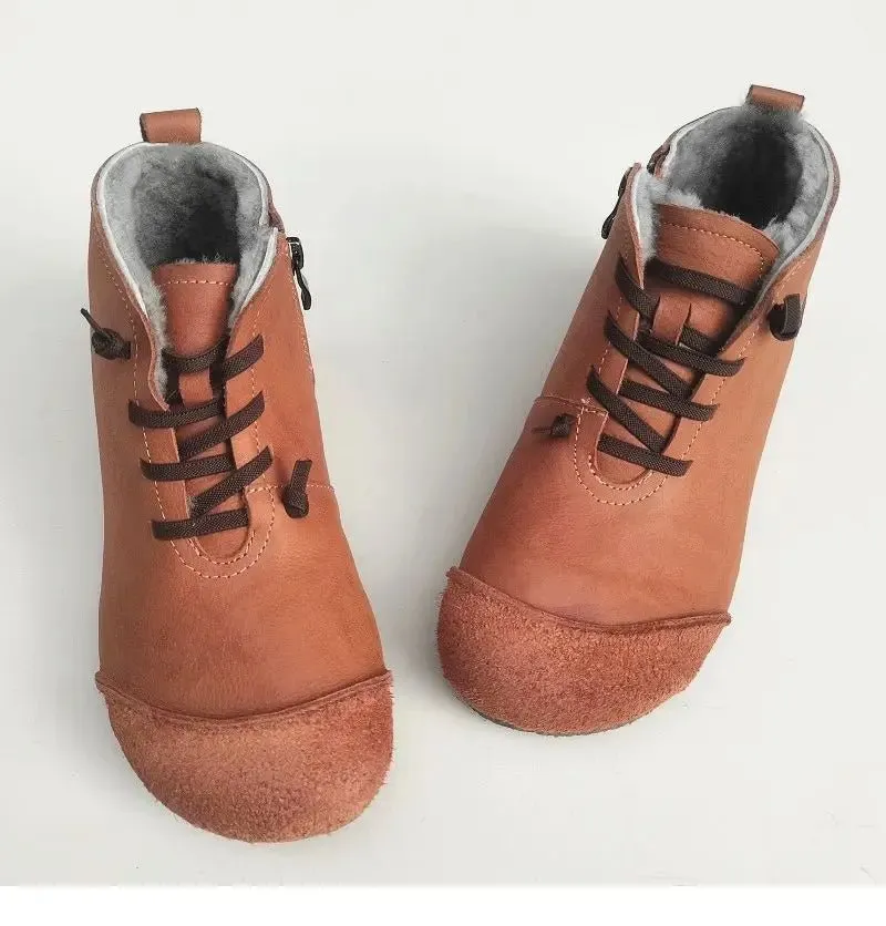 Luxury Genuine Leather Wool-Lined Women's Snow Boots - Thickened Warm, Lightweight High Top Boots