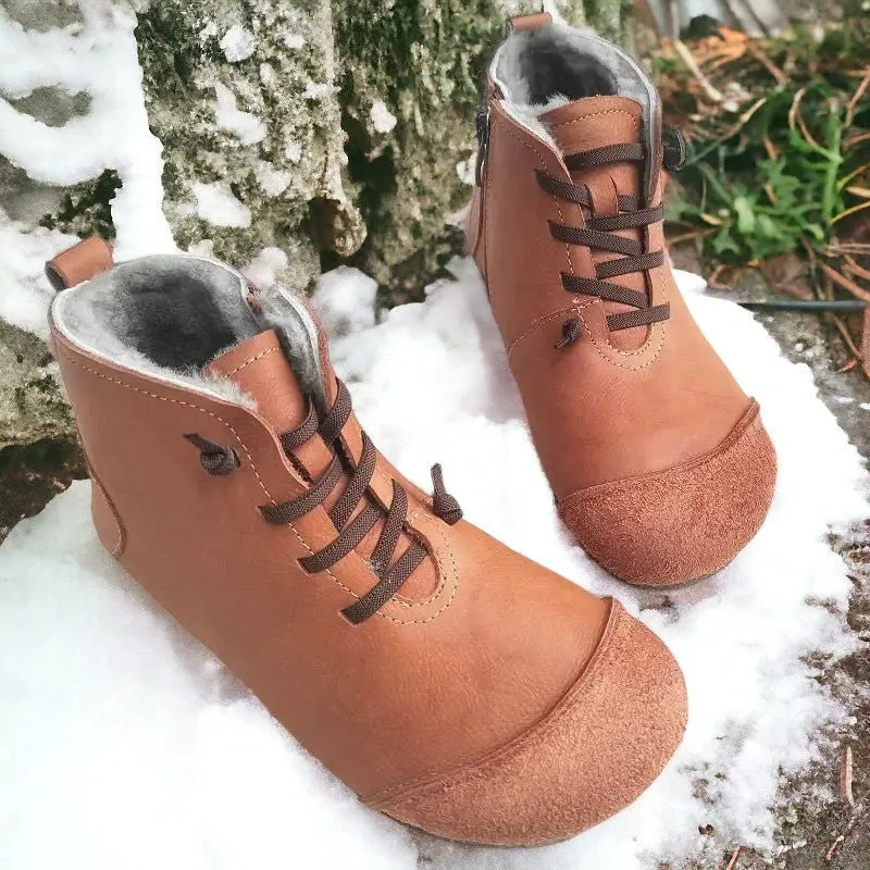 Luxury Genuine Leather Wool-Lined Women's Snow Boots - Thickened Warm, Lightweight High Top Boots