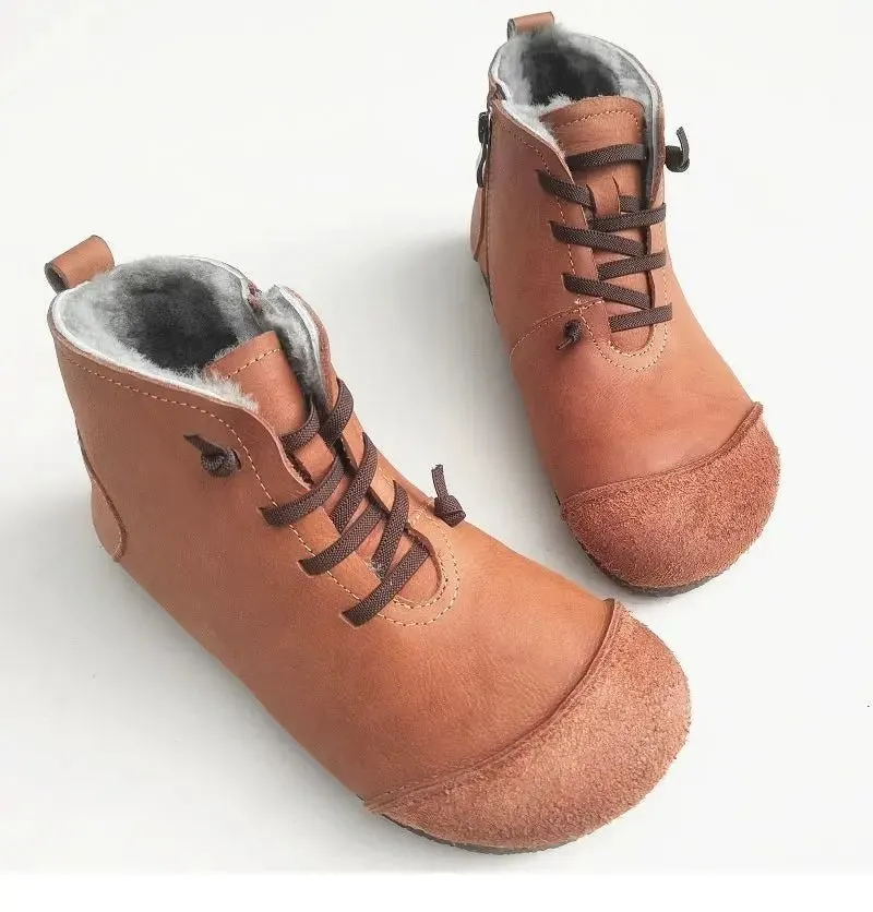 Luxury Genuine Leather Wool-Lined Women's Snow Boots - Thickened Warm, Lightweight High Top Boots