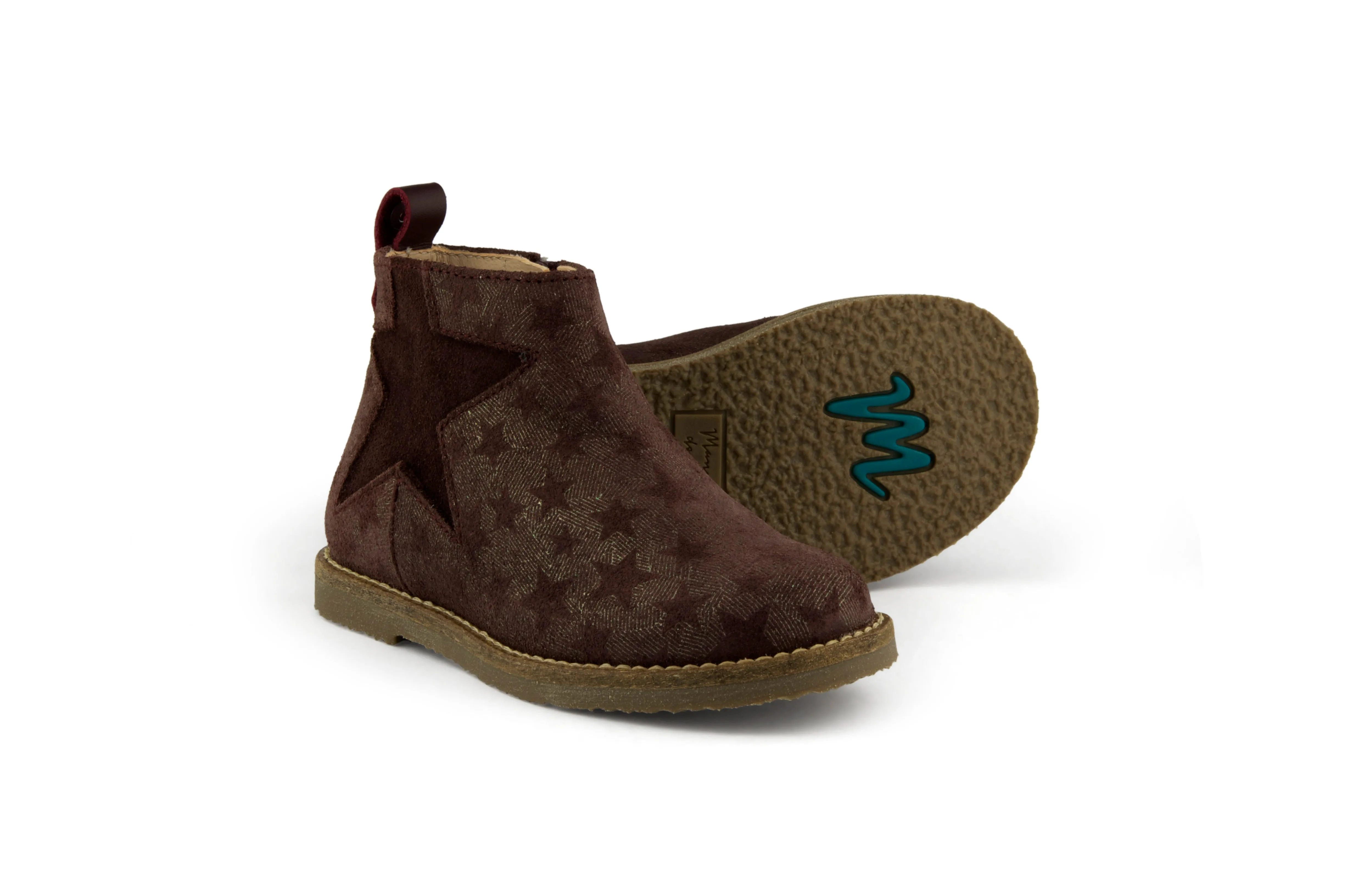 Manuela de Juan Girls Soft Shimmer Plum Boot with Stars