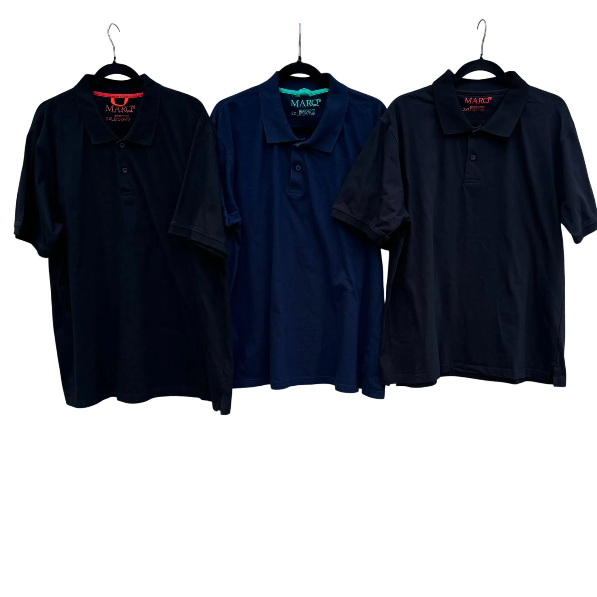 Marq 75 Slim Fit Mens Cotton Poly Blend Polo Shirt Lot of 3 - 2 Black 1 Navy 2XL