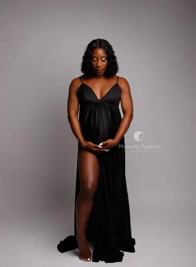 Maternity Slip Dress Long | Black undergarments for dresses, One Size, Side Slits