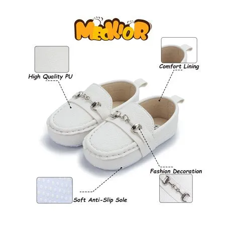 Meckior Baby Girls Boys Loafers Infant Crib Shoes Newborn PU Sneakers for First Walkers 3-18 MonthsA01/White,
