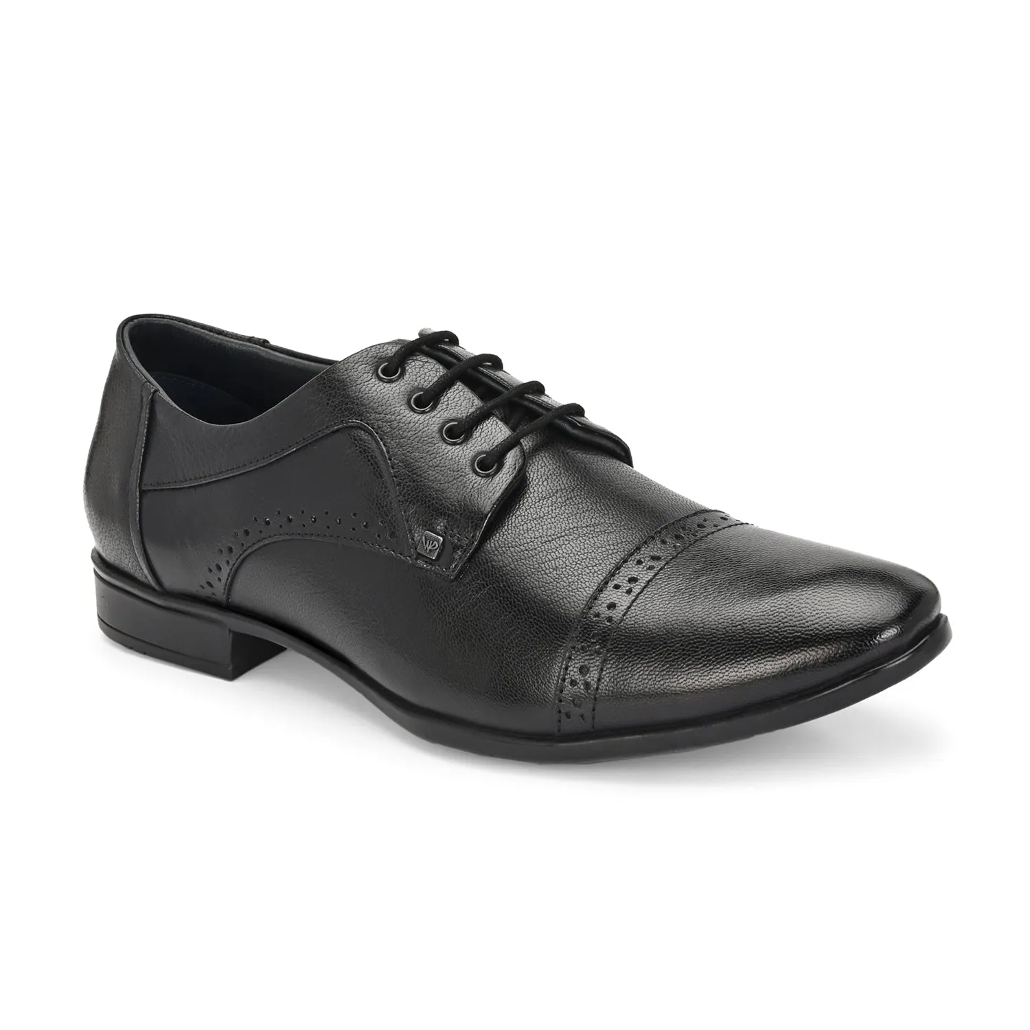 Men Premium Leather Black Lace-Up Formal Derby Shoes (Ramky-69-Black)
