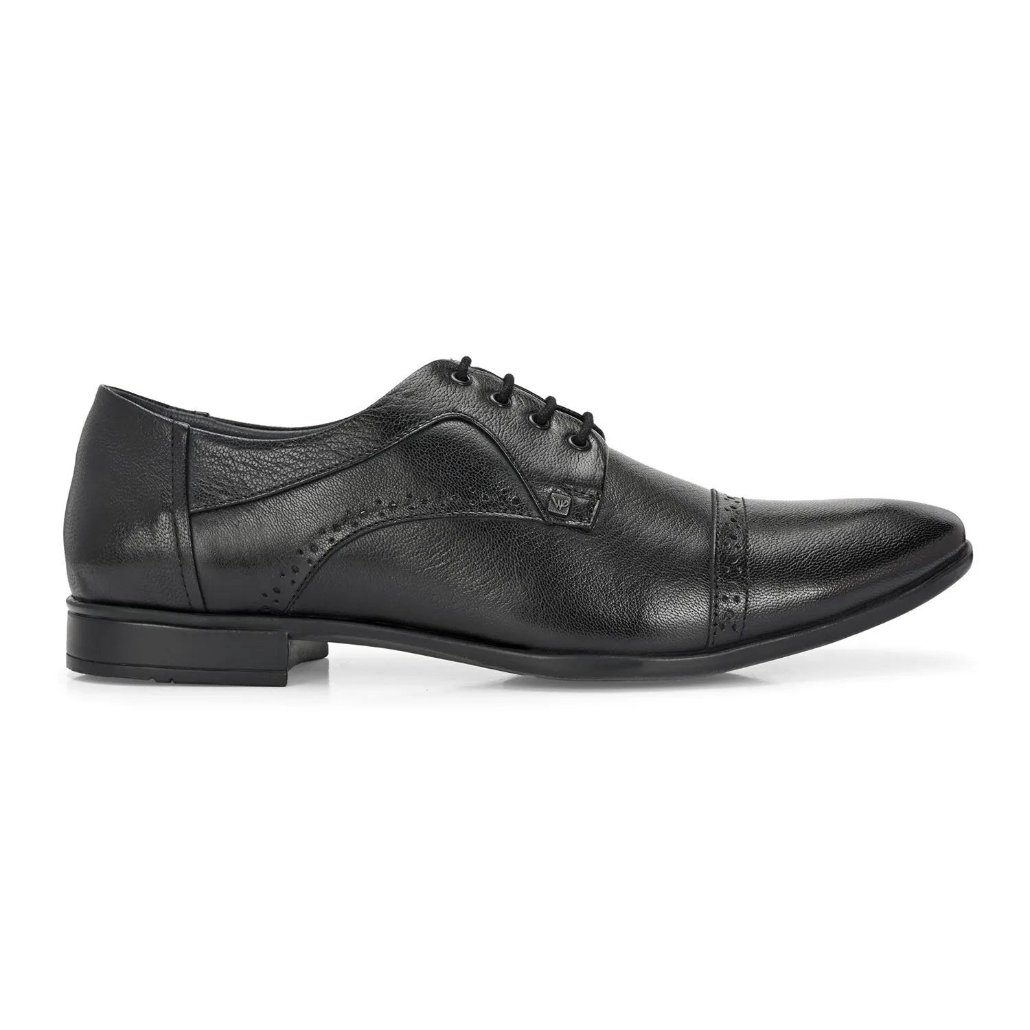Men Premium Leather Black Lace-Up Formal Derby Shoes (Ramky-69-Black)