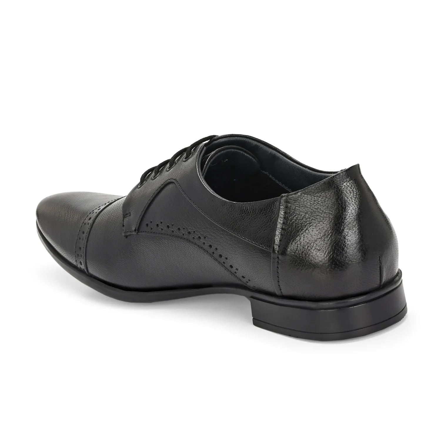 Men Premium Leather Black Lace-Up Formal Derby Shoes (Ramky-69-Black)