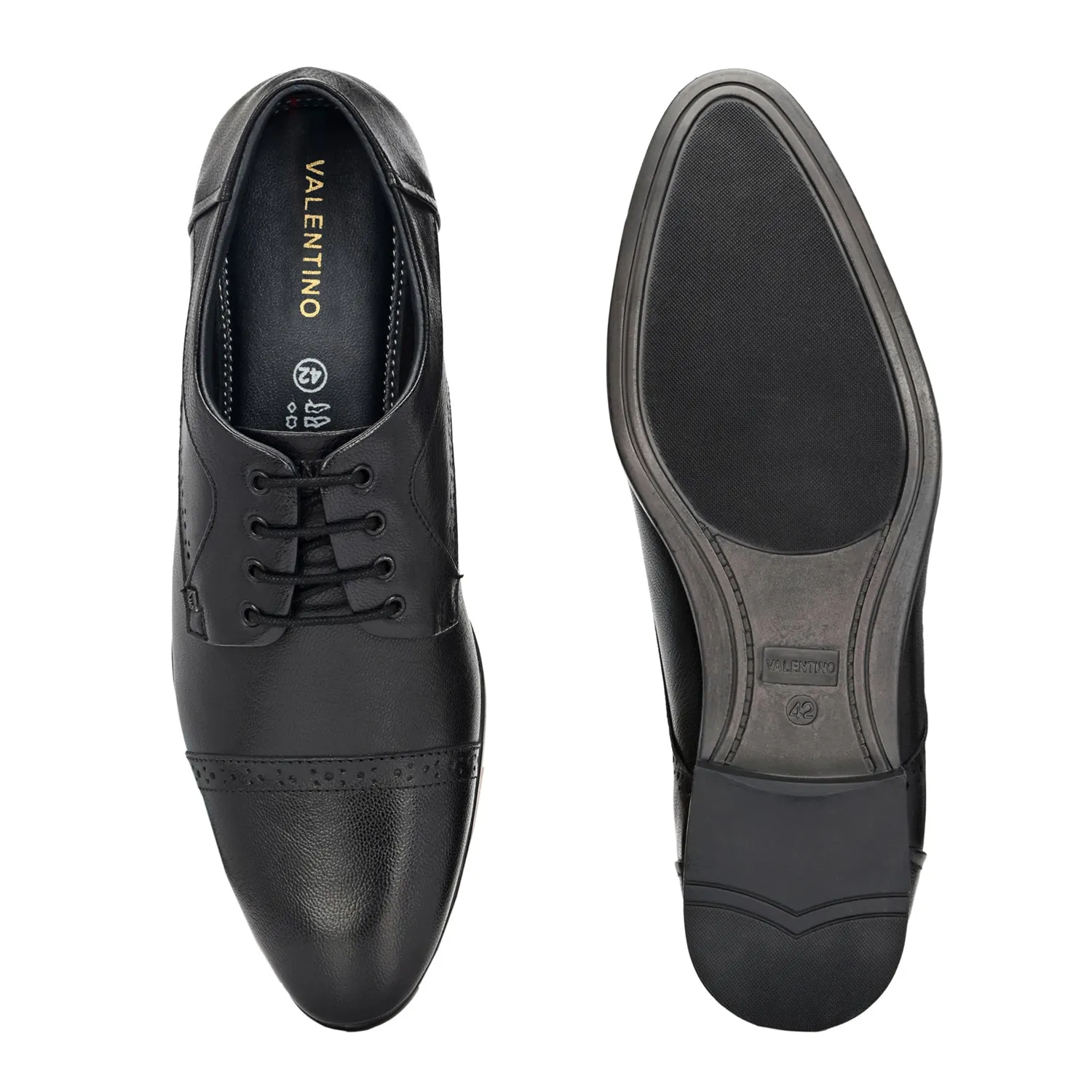Men Premium Leather Black Lace-Up Formal Derby Shoes (Ramky-69-Black)