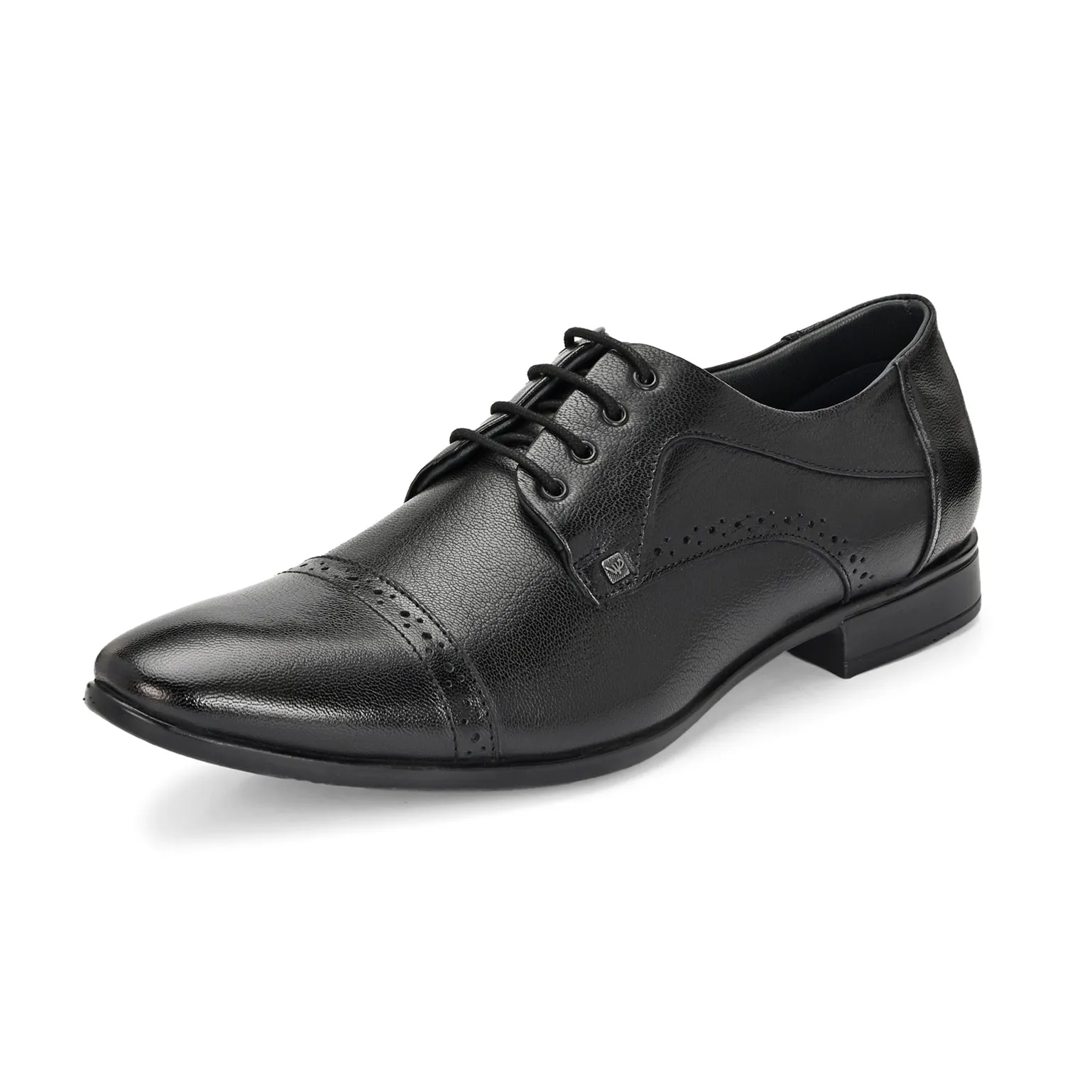 Men Premium Leather Black Lace-Up Formal Derby Shoes (Ramky-69-Black)