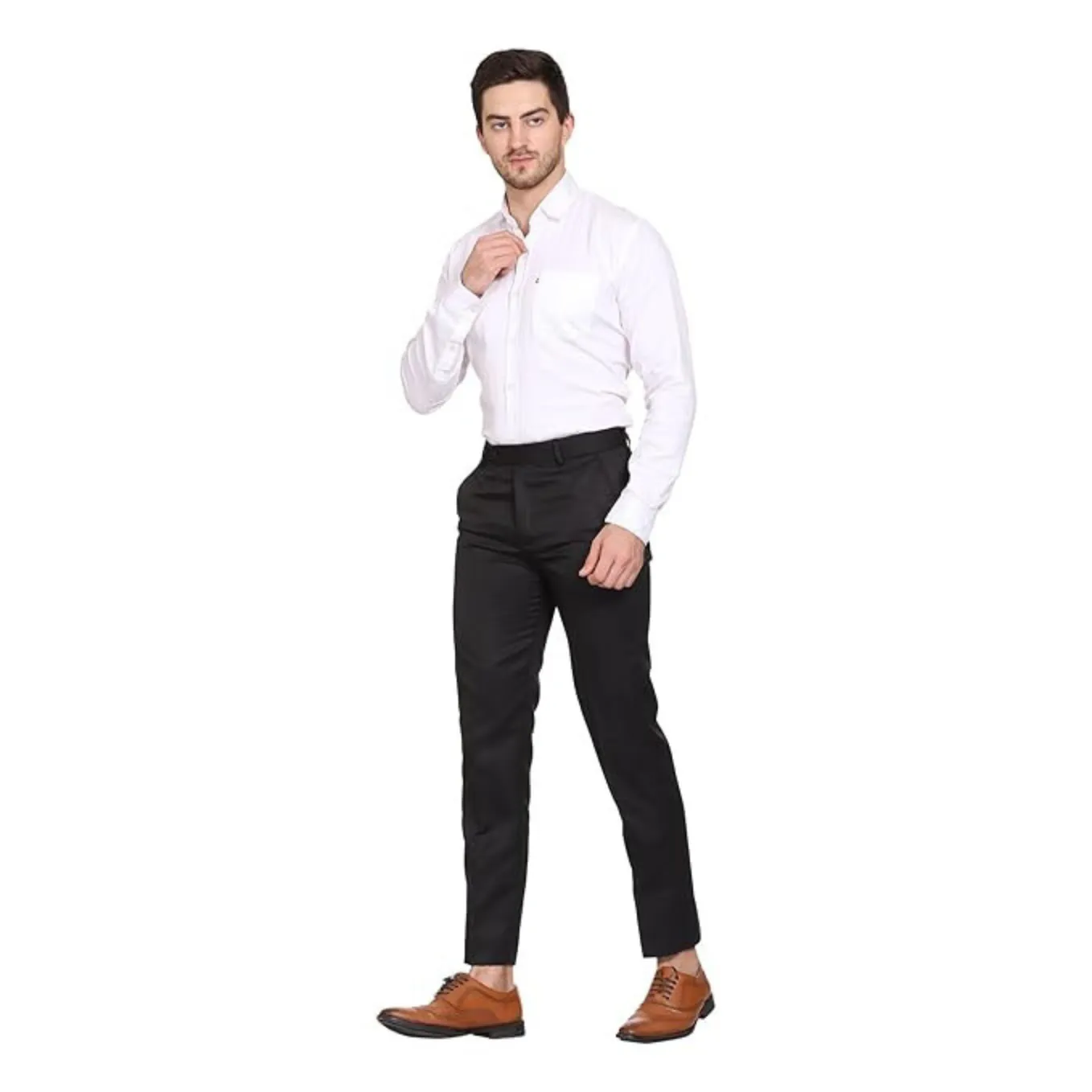 Men's Casual Trousers | Slim Fit Formal Pants for Men | Stylish Trousers for Men | Comfortable Office Wear Pants - Black - PANT_L
