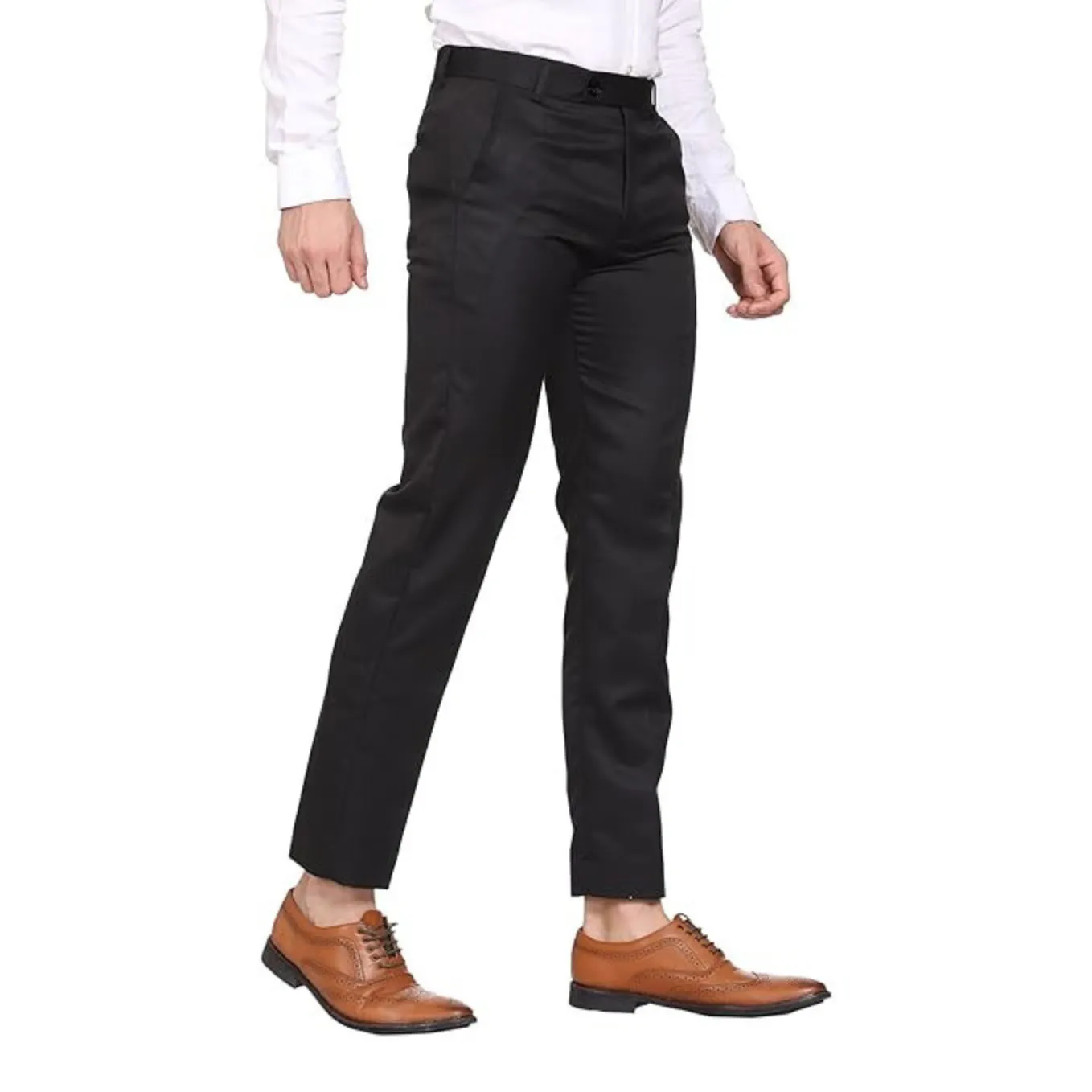 Men's Casual Trousers | Slim Fit Formal Pants for Men | Stylish Trousers for Men | Comfortable Office Wear Pants - Black - PANT_L
