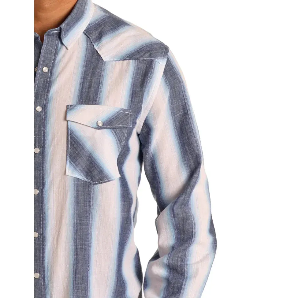 Men's Panhandle Vintage Ombre Striped Long Sleeve Snapped Shirt PMN2S05758