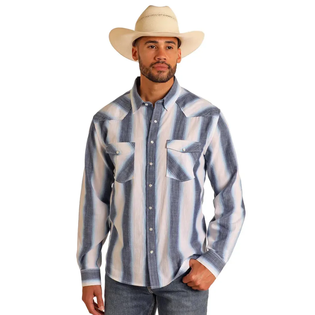 Men's Panhandle Vintage Ombre Striped Long Sleeve Snapped Shirt PMN2S05758