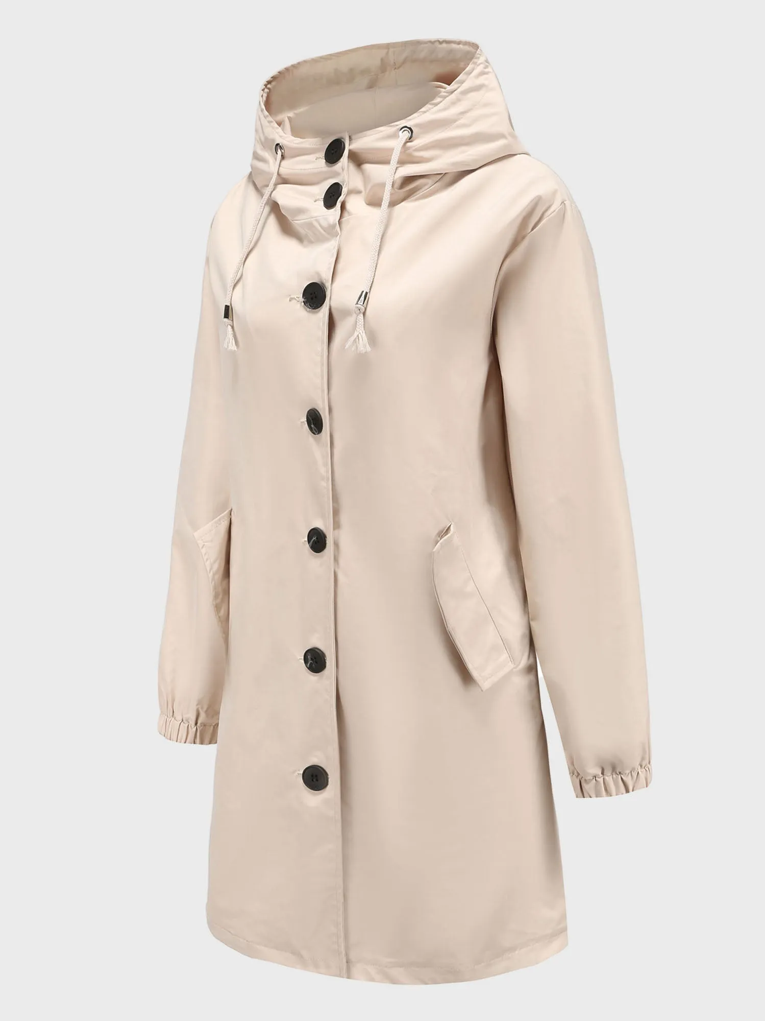 Midsize Casual Waterproof Long Hooded Windbreaker Midi Jacket