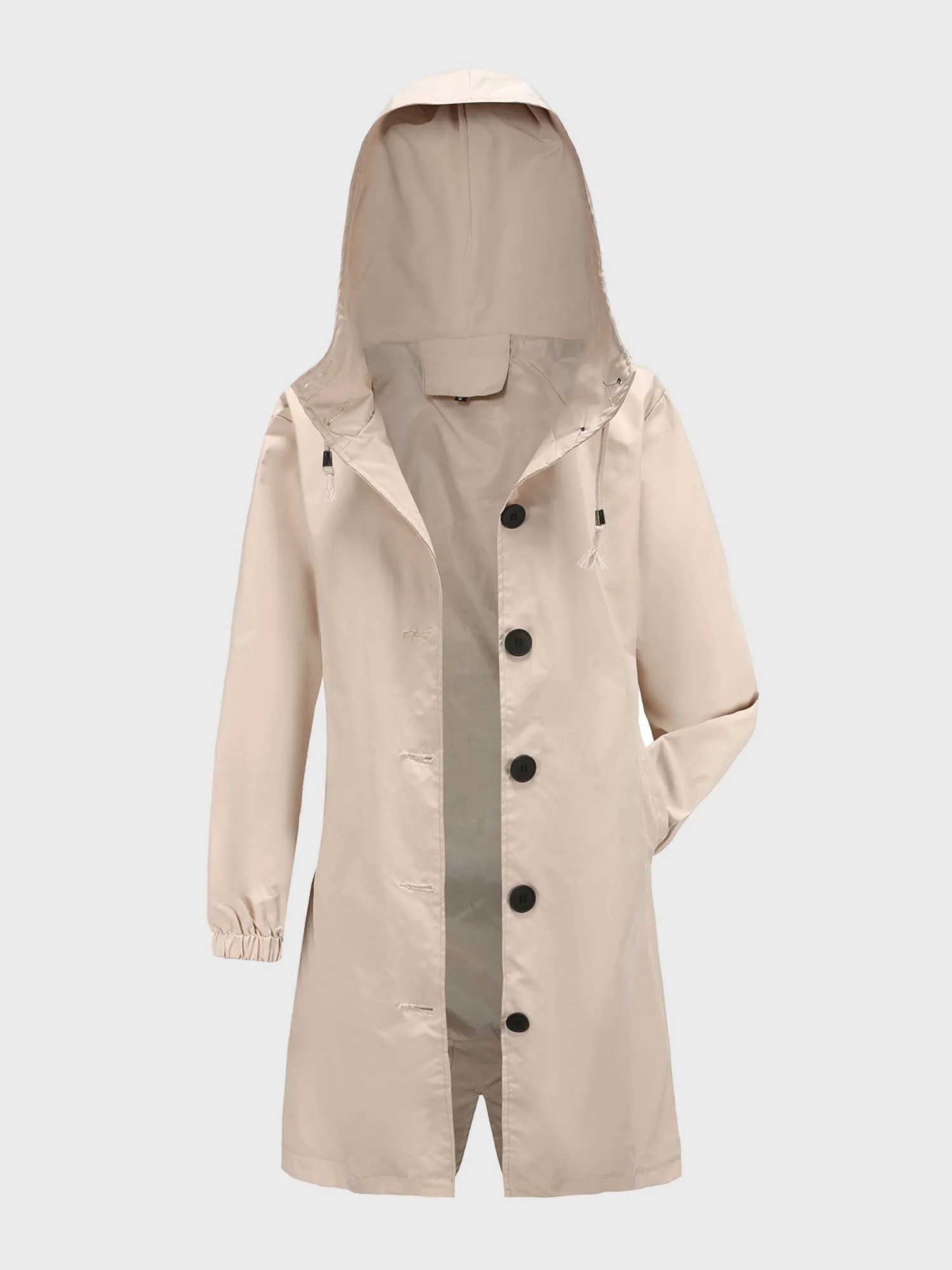Midsize Casual Waterproof Long Hooded Windbreaker Midi Jacket