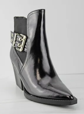 Mileage 1 Women's Faux Leather Buckle Embellished Block Ankle Boot