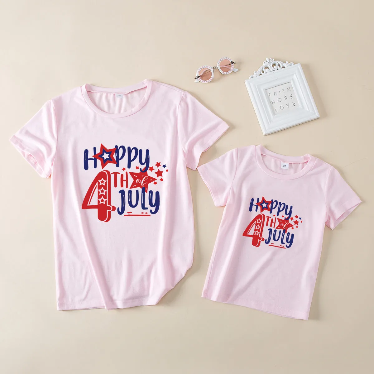 Mother and Me Independence Day Letter Short-sleeve T-shirts