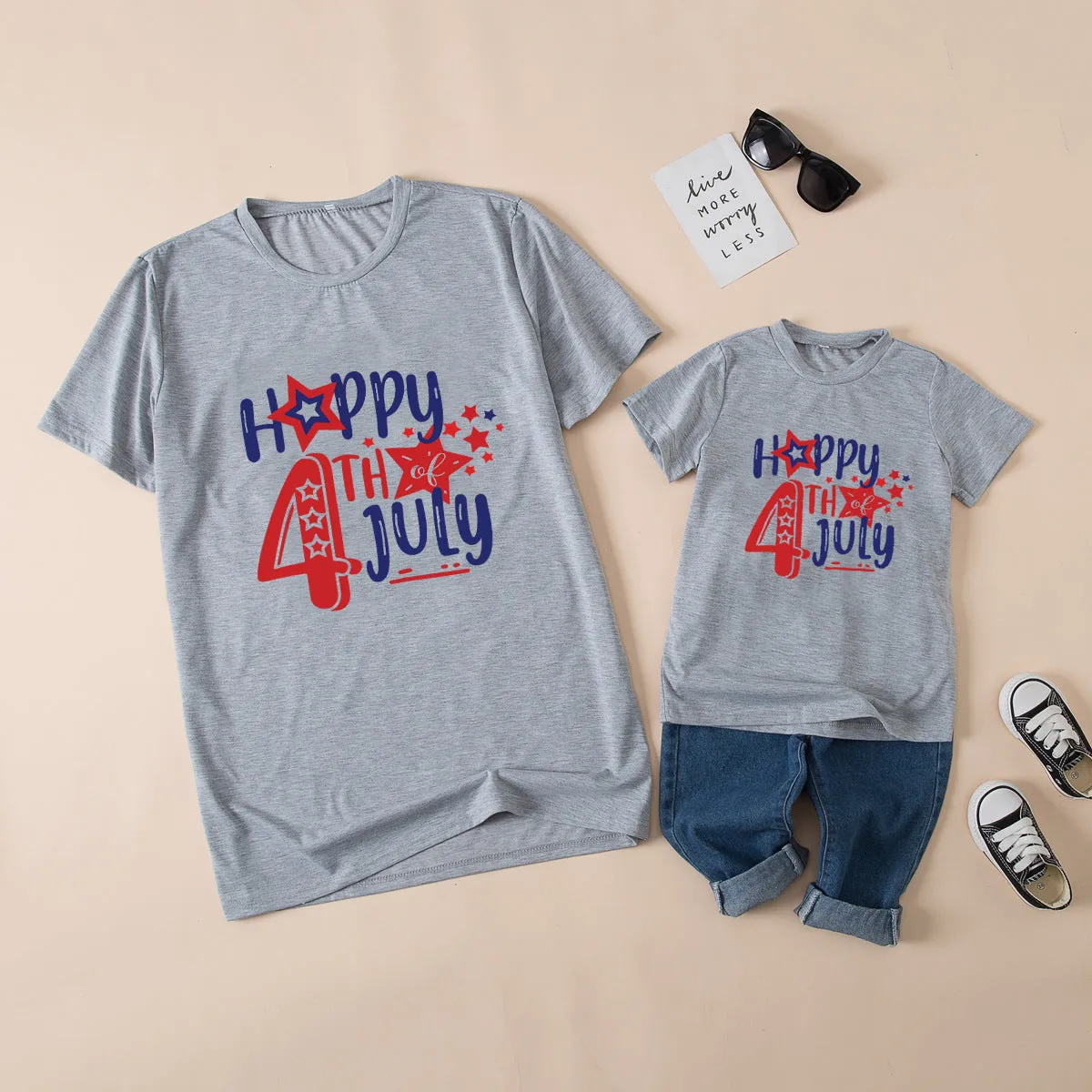 Mother and Me Independence Day Letter Short-sleeve T-shirts