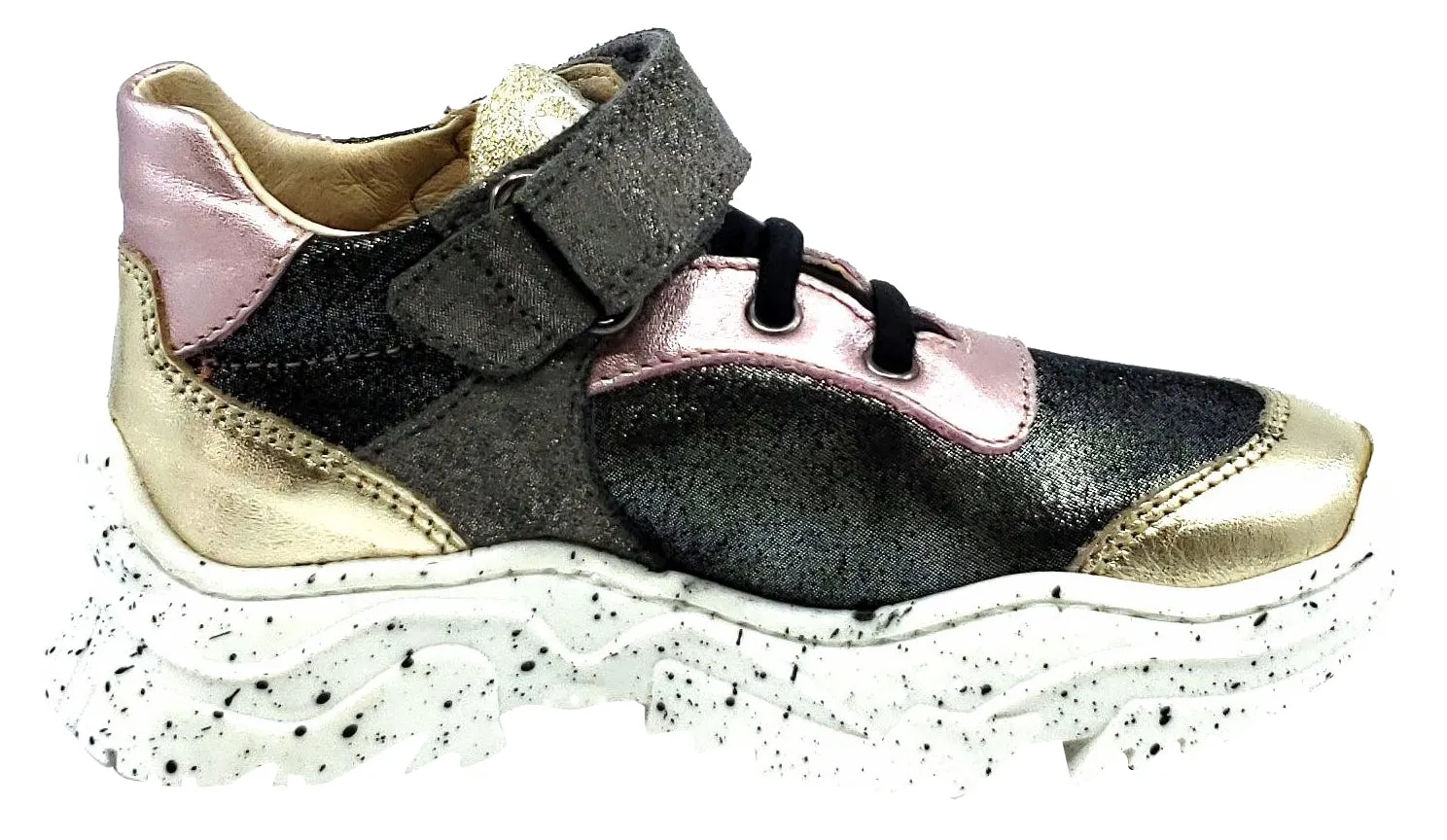 Naturino Girl's Axel Shoes, Laminato/Glitter Platino-Nero