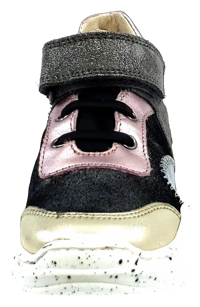 Naturino Girl's Axel Shoes, Laminato/Glitter Platino-Nero