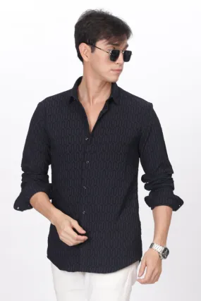 Navy Blue - Modern Fit Textured Shirt
