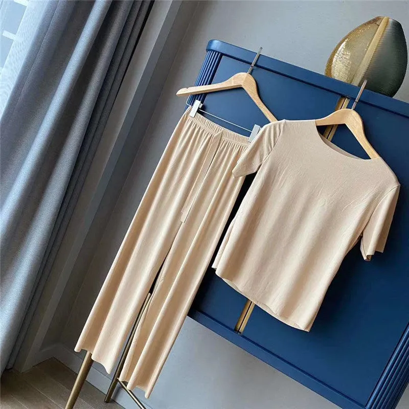Pajamas Casual Sets Women Thin Trendy Plus Size Two-Piece Loungewear Sleepwear