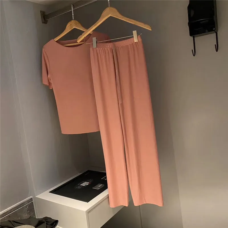 Pajamas Casual Sets Women Thin Trendy Plus Size Two-Piece Loungewear Sleepwear