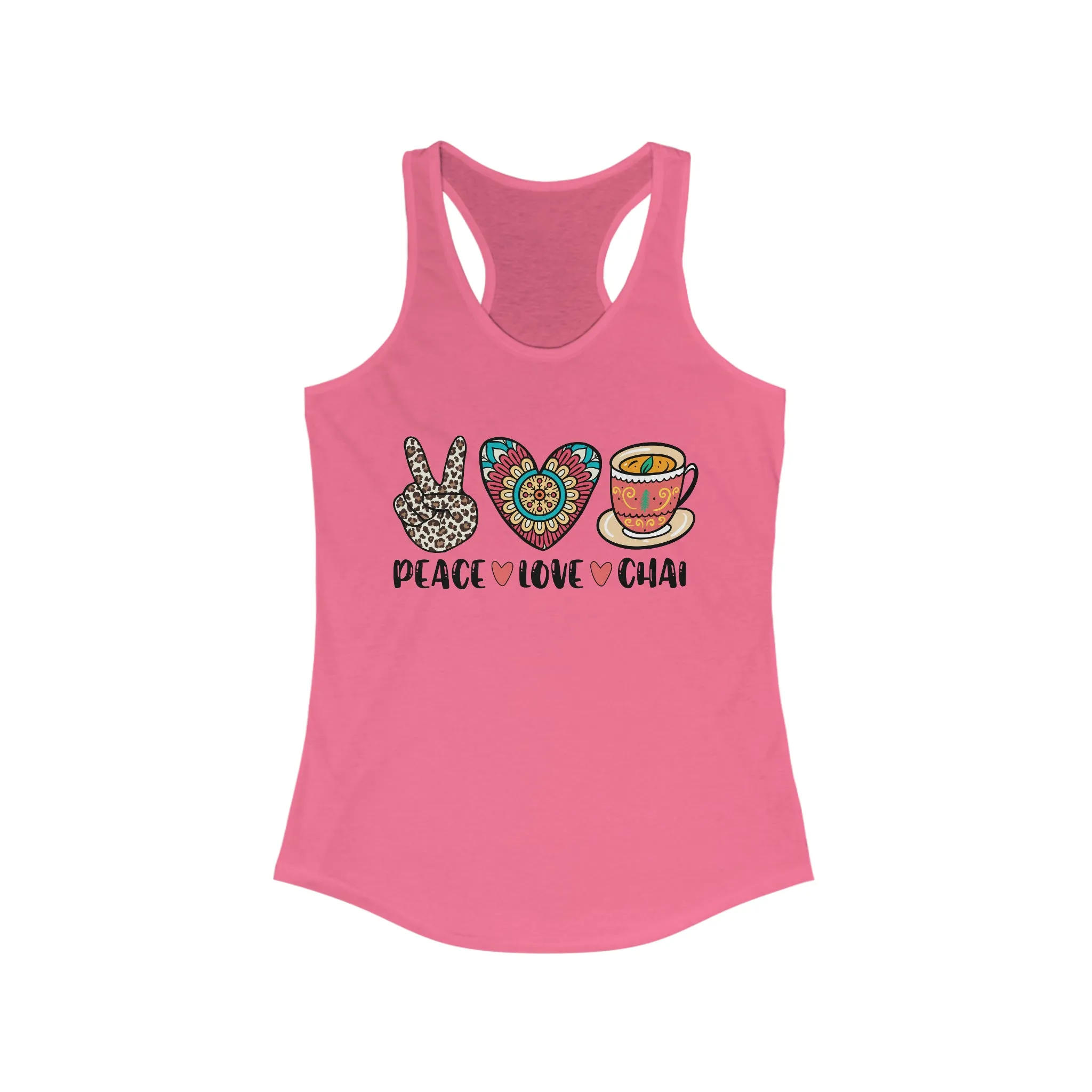 Peace Love Chai Tea Leopard Print Tea Shirt | Tea Lover Gift Indian Shirt | Women's Slim-fit Racerback Tank Top